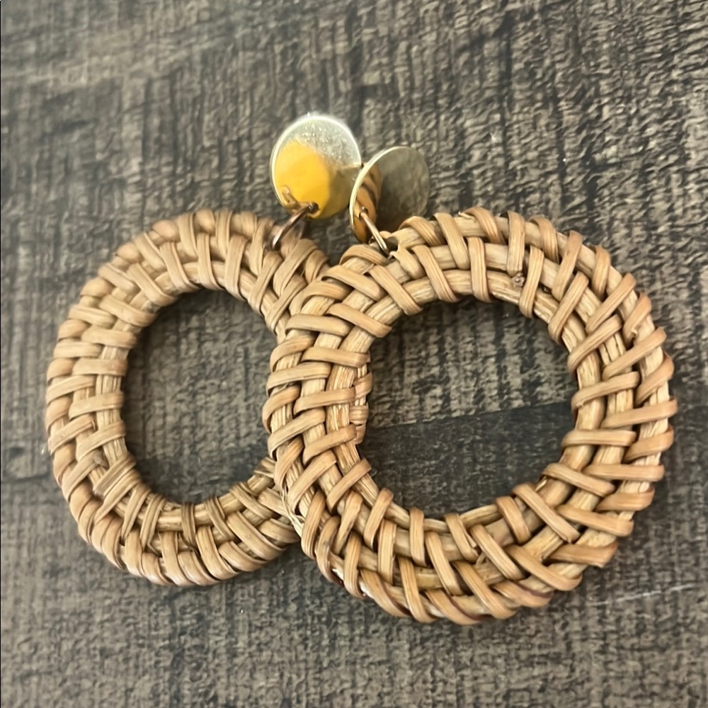 Large Tan Circular Rattan Earrings
